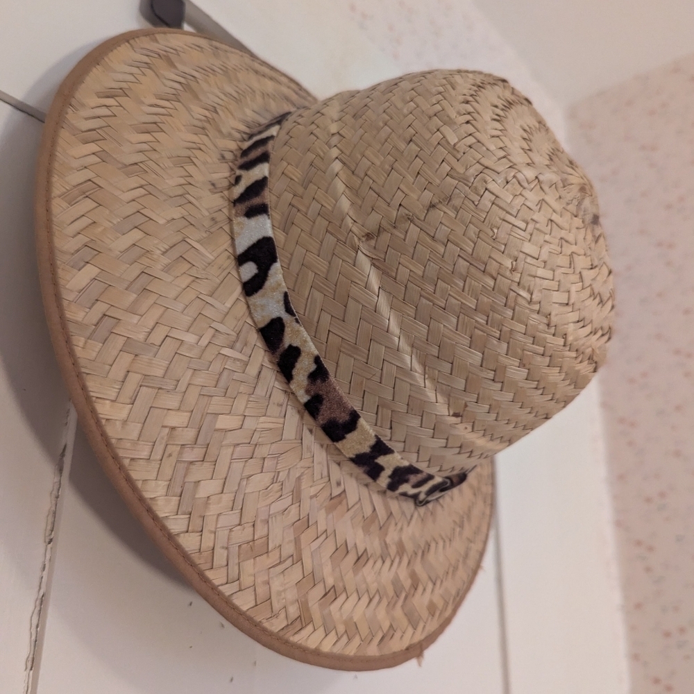 Straw Hat Animal Print Band Leopard Print Safari Beach Hike Vacation 6.5
